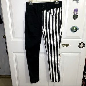 Black & White Stripe Split Leg Skinny Jeans